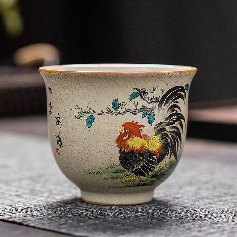1 Pc Chinese Handmade Cock Ceramic Teacup Vintage Pottery Tea Cup Portable Tea Bowl Pu'er Master Cup Travel Tea Set Accessories