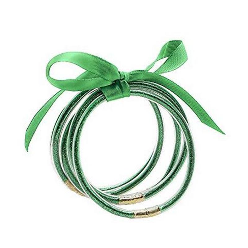 Women's Multi-Layer Silicone Rainbow Glitter Bracelet Set with Bow