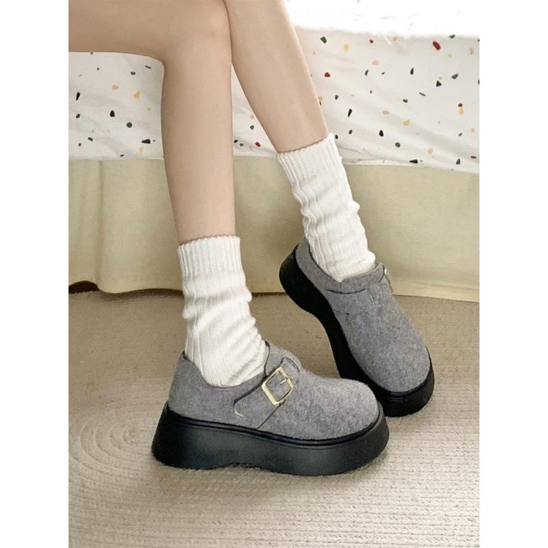 

Wool felt Birkenstocks women s shoes 2025 spring and autumn new retro versatile thick-soled heightening loafers single shoe trend 35