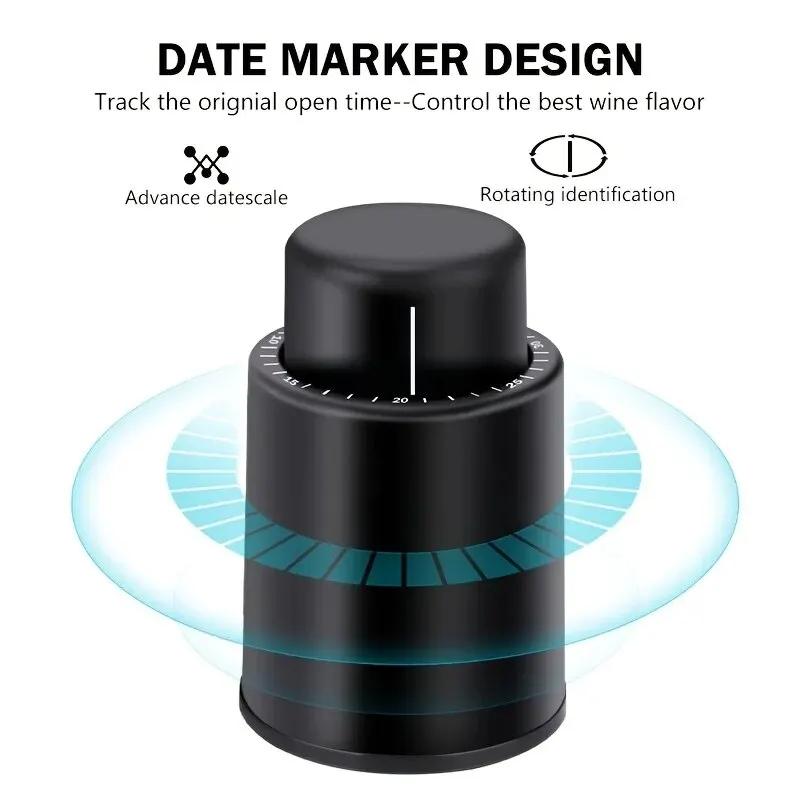 Vacuum Pump Wine Saver Cap Stopper Date Scale Record Retain Preserver For Wine Bottles Corkscrew Kitchen Automatic Keep Fresh