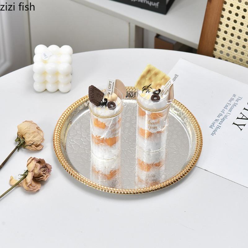 Gold Silver Metal Plate Fruit Plate Snack Bowl Storage Tray Cake Plates Jewelry Tray Bread Plates Dim Sum Dish Display Trays