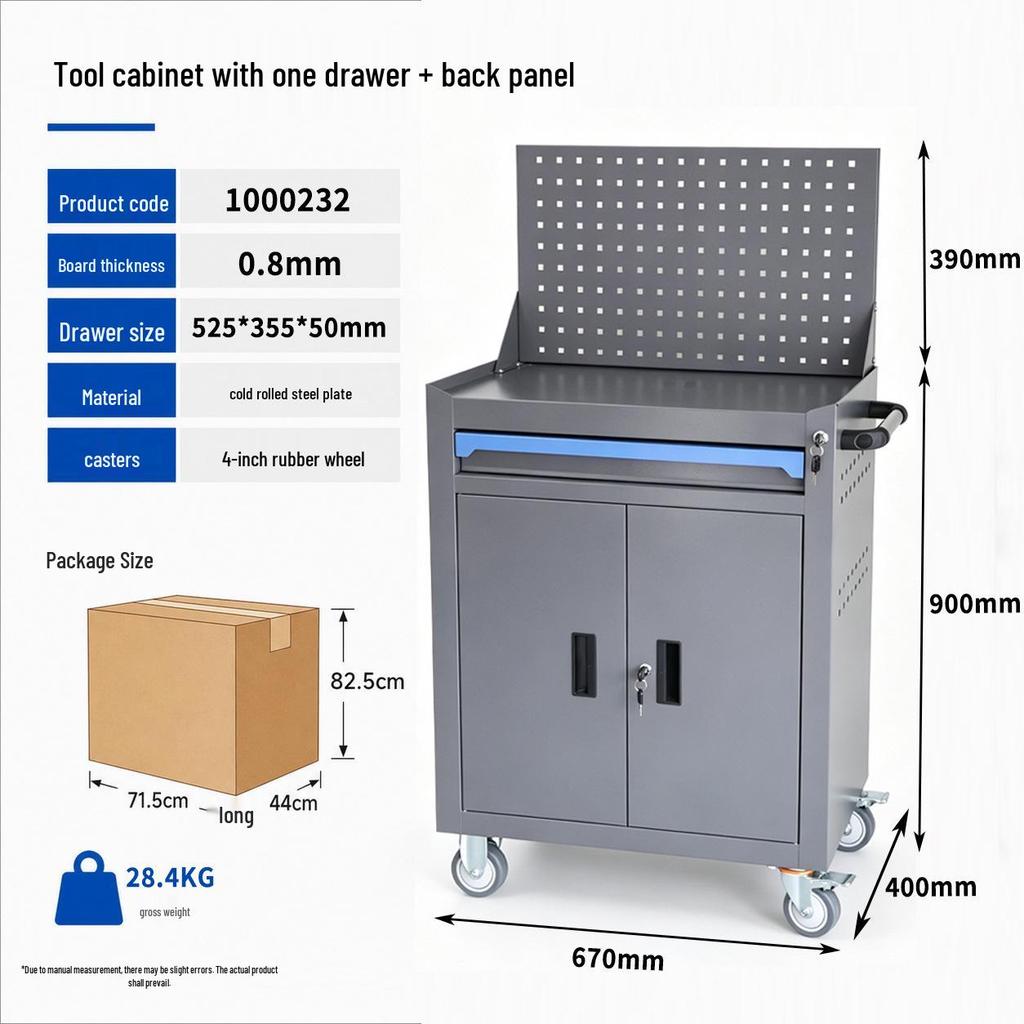 Armoire à outils mobile robuste avec tiroirs et roues - Chariot de rangement à double porte à pousser à la main