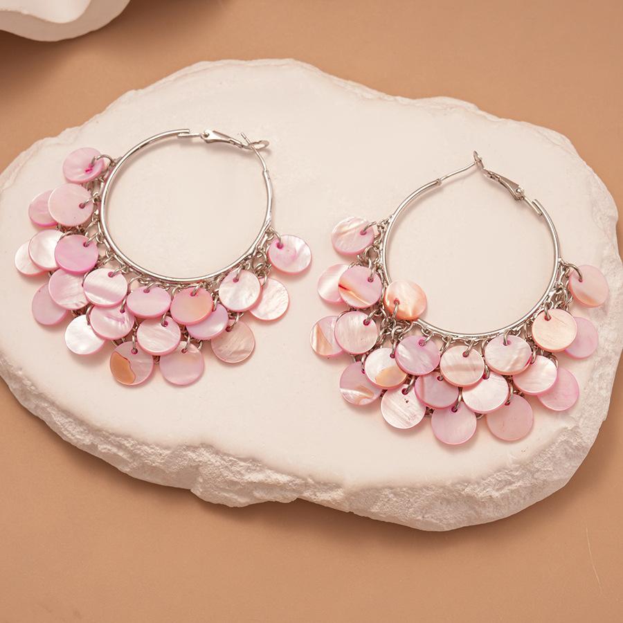 European and American Silver Needle Shell Round Resin Flower Stud Earrings Summer Small Fresh Earrings Niche Color Agent Dry Earrings