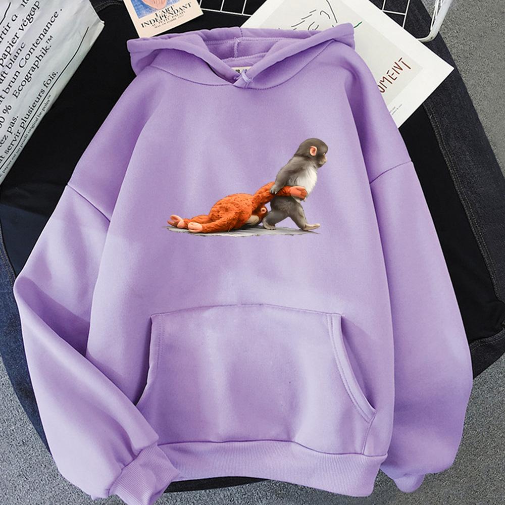 Punch Monkey Graphic Hoodies Cute Humor Animal Shirt Unisex Casual Sweatshirt Comfortable Clothes Comic Pullovers