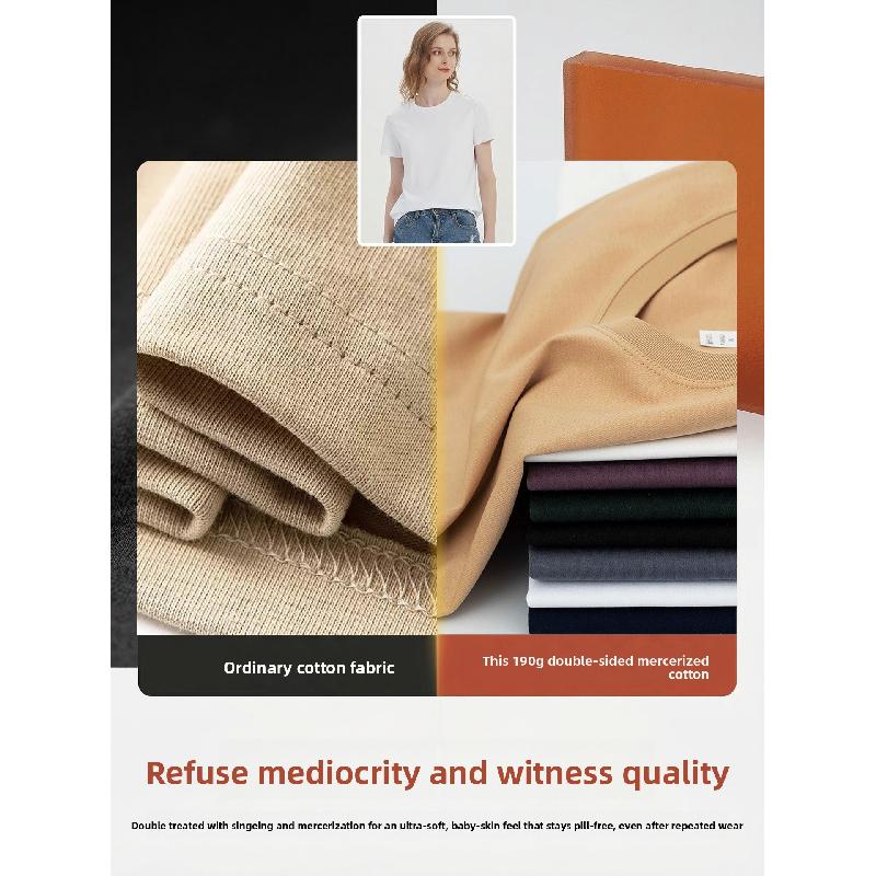 2026 High-Quality Double-Sided Liquid Ammonia Mercerized Cotton T-Shirt for Women, Summer Pure Cotton Versatile Round Neck Short Sleeve