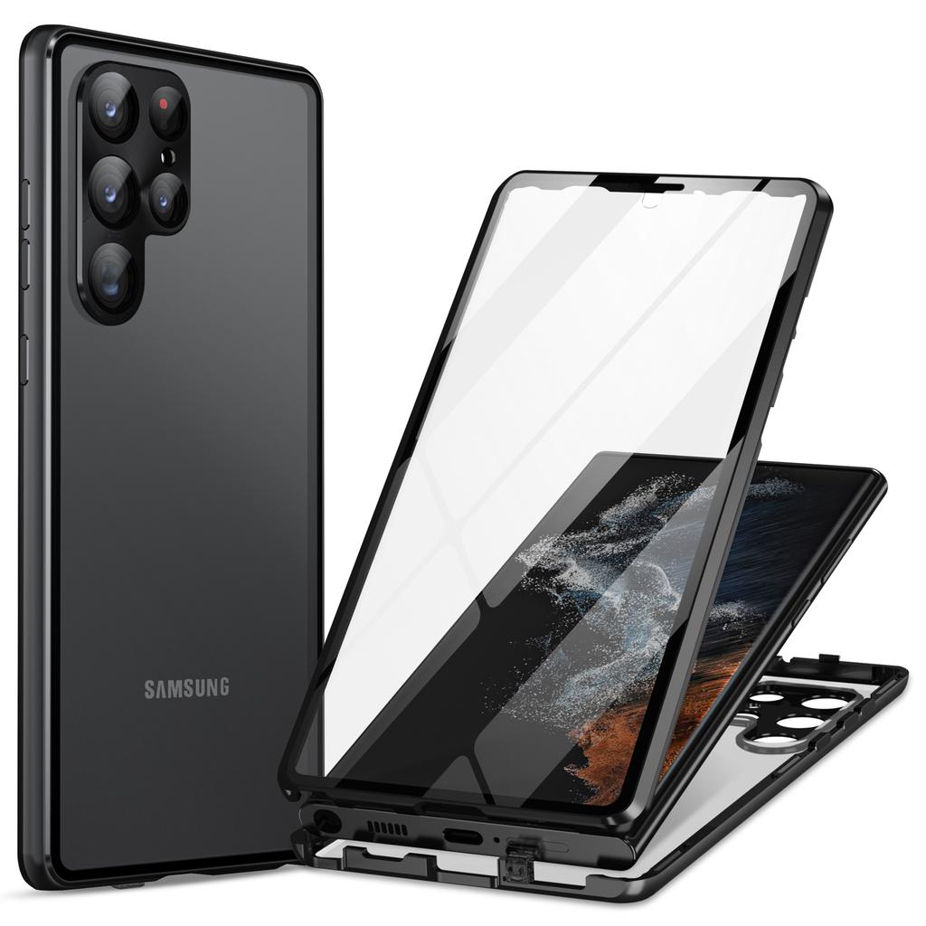 For Samsung Galaxy S24 Ultra Case Double Sides Tempered Glass Magnetic Metal Frame Cover