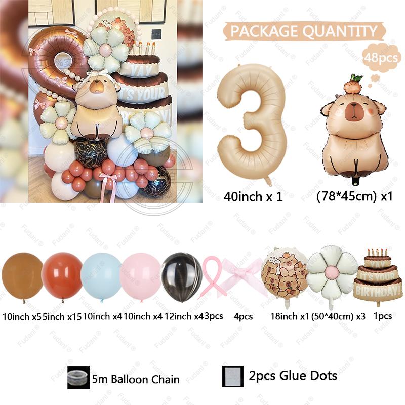48pcs Kawaii Capybara Cake Theme Aluminium Film Balloon Kids Children Birthday Balloon Toy Baby Shower Decoration Supplies