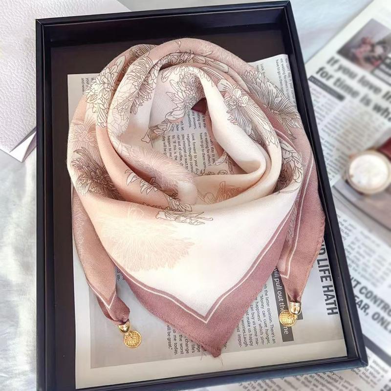 106x65cm Necklace Gift Silk Scarf Elegant Painted Pattern Versatile Neck Scarf Luxury Magnetic Closure French Style Multi-Color