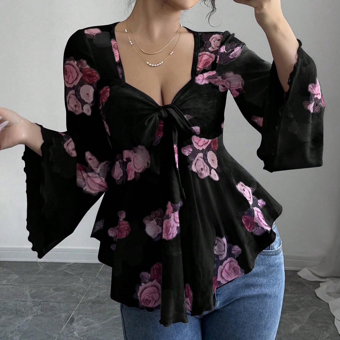 

Женская рабочая одежда с принтом, покатый воротник и двухслойные карманы, базовый верхний пуловер XL чёрный