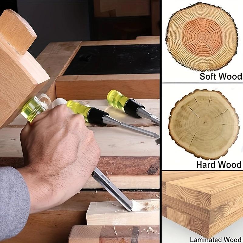 4 Pcs Wood Chisel Set for Woodworking, CR-V Steel Beveled Edge Blade, Durable PVC High Impact Handle Wood Chisel Hand Tool