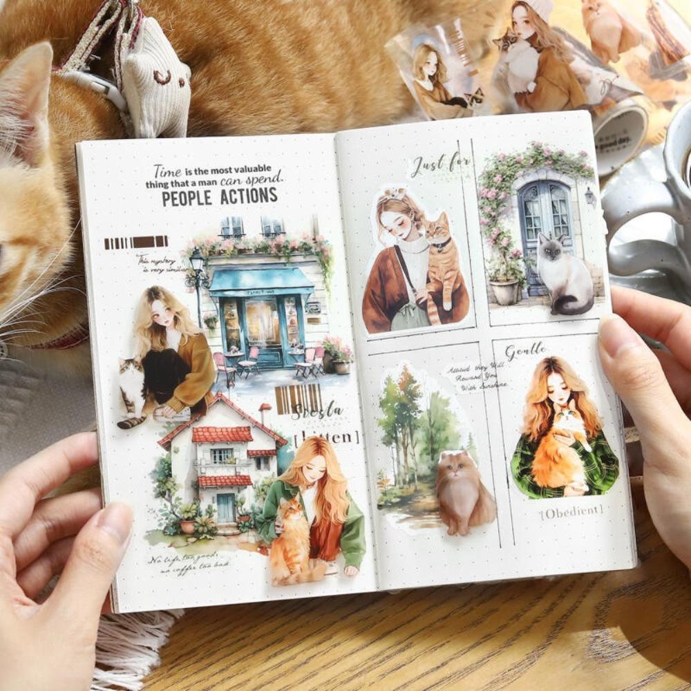60mmx2m Cute Diary Paper Tape Girl with Pet Clothing Waterproof Tape Trendy Scrapbook Set
