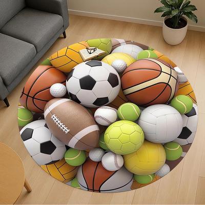 1pc Sports Balls Round Chair Mat Area Rug - Non-Slip, Floor Mat for Office, Bedroom, Home Decor Christmas Gift P0811232