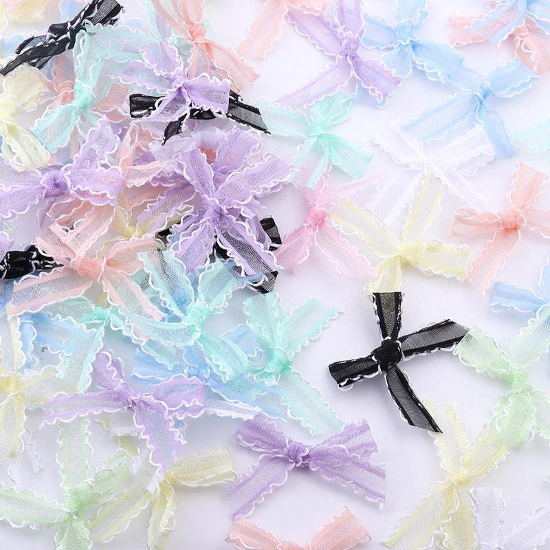20pcs/lot 3.5x4cm Gauze Bows Colorful Small Size Satin Ribbon Bowknot Flower for Craft Handwork DIY Party Decoration Supplies