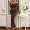 Autumn and Winter New Mesh See-through Long-sleeved Dress, European and American Sexy Backless Slim Pleated Hip-wrapped Dress