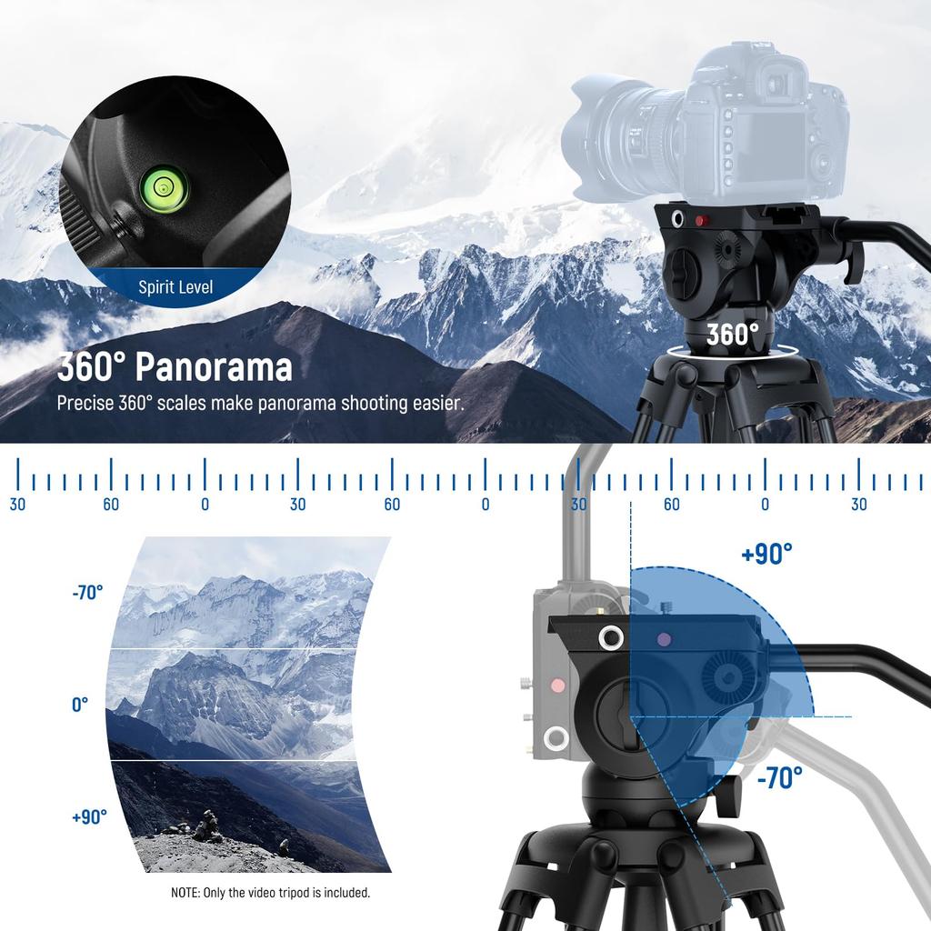 NEEWER Basic 187cm Video Tripod with Video High Camera Tripod with Dynamic Suitable for Maximum Load TP37 Head, Metal, Durability, Damping/Mid-Level