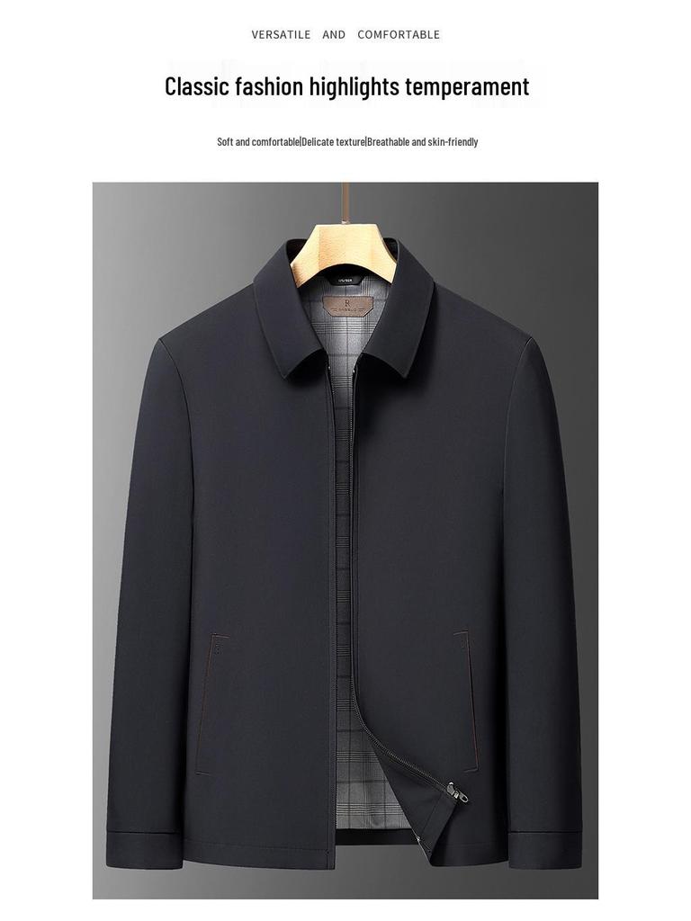 Men's Spring & Autumn 2025 Casual Lapel Jacket - Stylish Solid Color Fashion Coat for Middle-Aged and Young