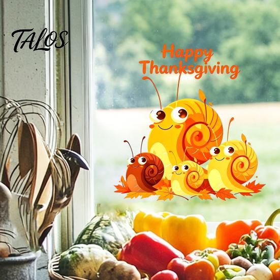 Fall Theme Decor Cartoon Snail Static Window Sticker for Thanksgiving Autumn Harvest Festival, Waterproof PVC Decal Home Ornaments Glass Doors