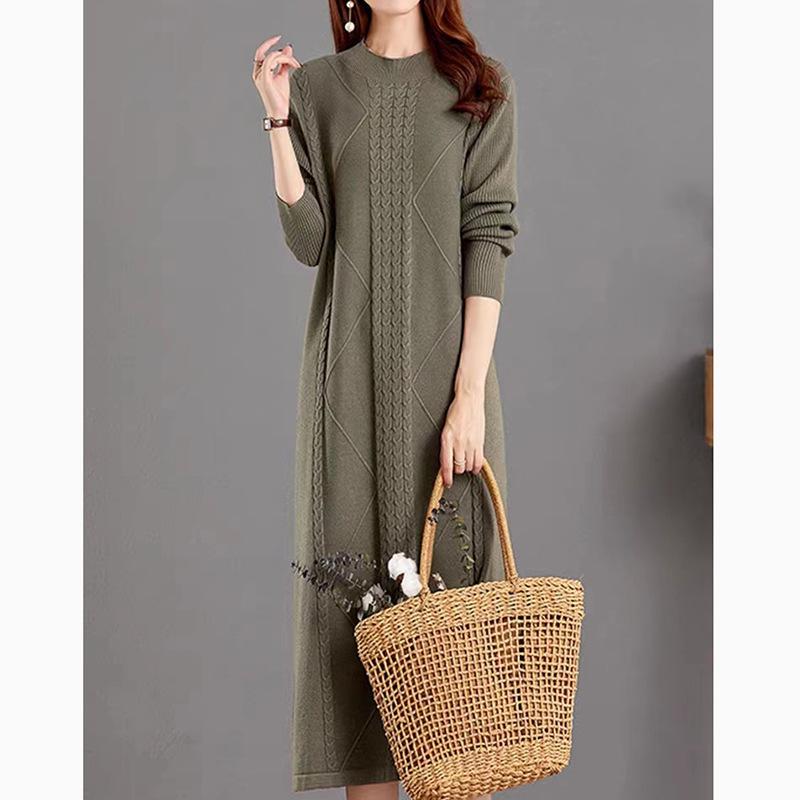 Herbst-Winter 2025 Lockerer Zopfmuster-Wollkleid
