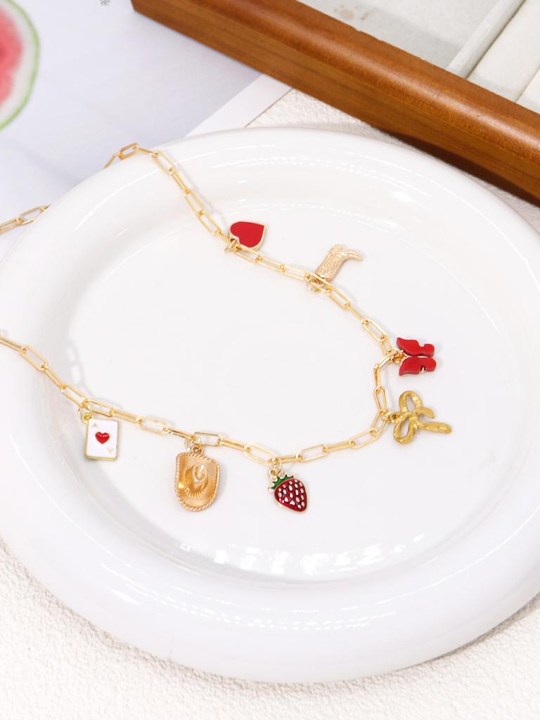 Collana con Ciondolo a Forma di Fragola con Fiocco in Acciaio Inossidabile per Donna Charms Delicati Gioiello