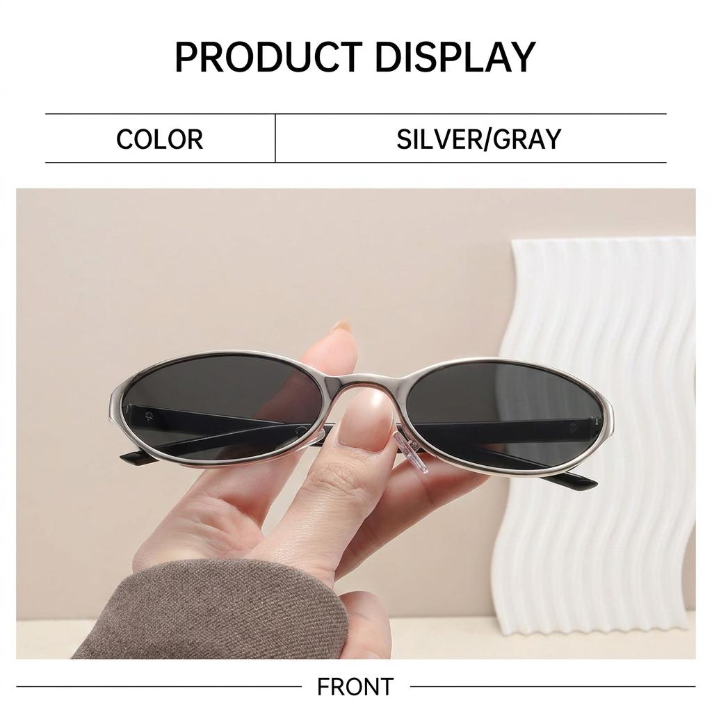 Vintage Oval Small Frame Metal Sunglasses For Women Uv400 Protection Retro Trendy Narrow Sunglasses For Outdoor Cycling Driving