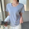 Pure cotton crew neck shoulder shirt women's summer wear loose and thin short-sleeved bottoming shirt top