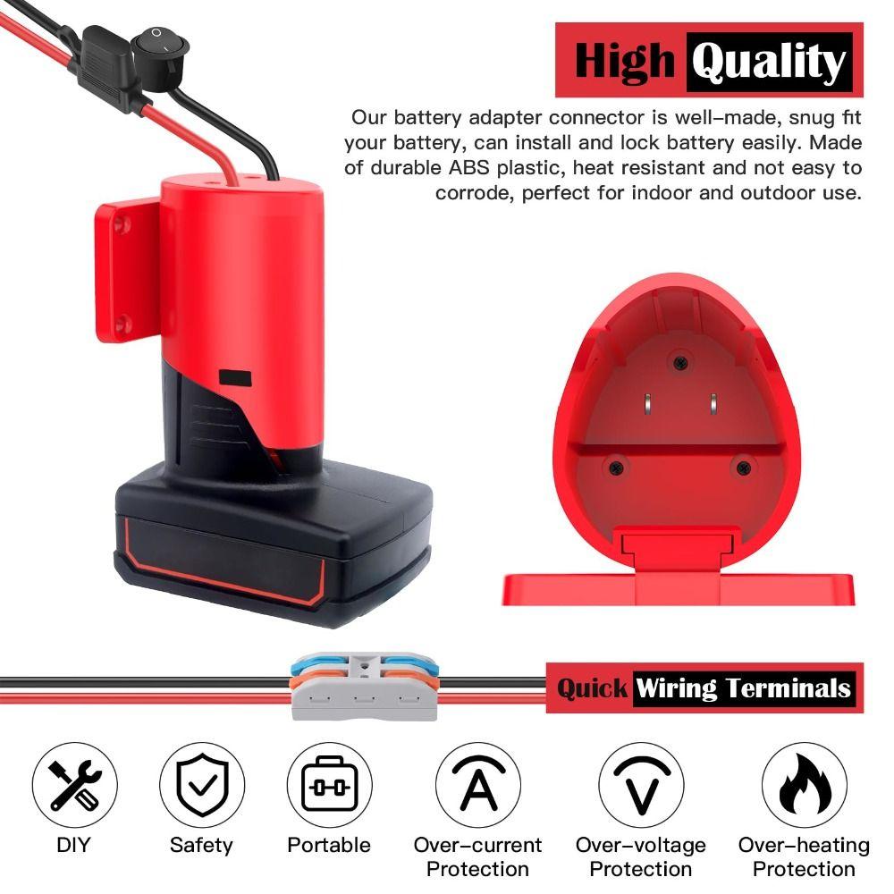 Fuse Battery Adapter 12AWG Wire Battery Conversion Kit Power Connector for Milwaukee M12 Robot