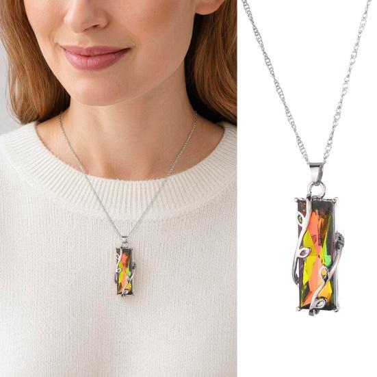 Colorful Faux Crystal Necklace Rectangular Pendant Necklace Stylish Vine Design Adjustable Dainty Necklace