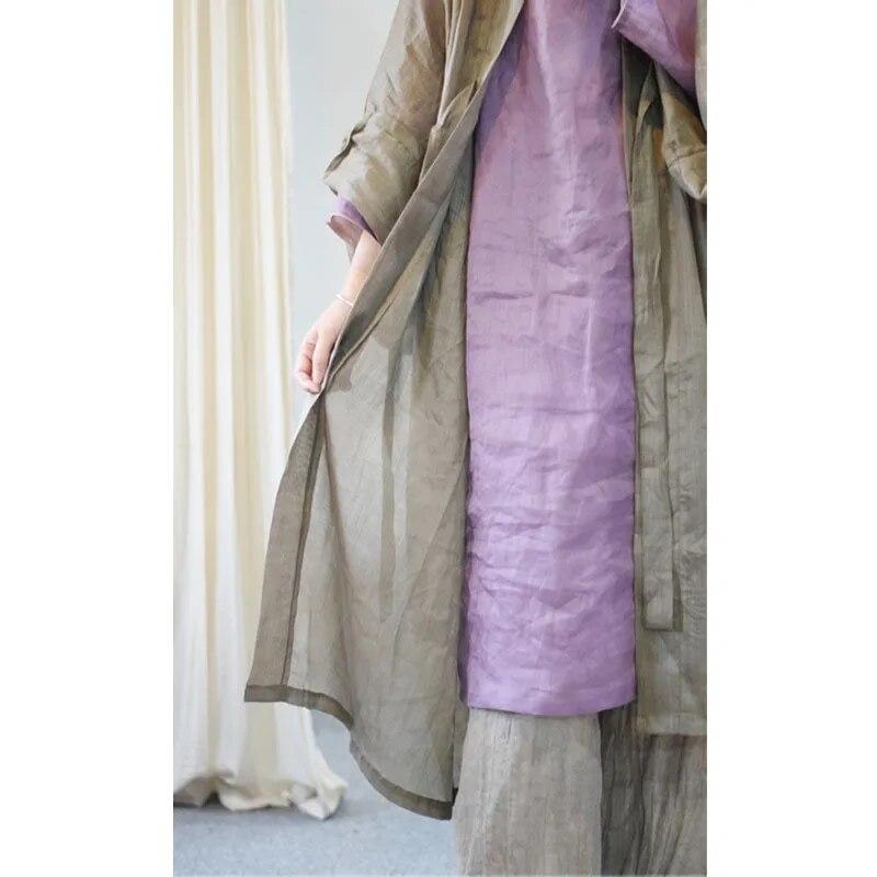 Johnature Linen Chinese Style Casual Shawl Autumn Woman Fashion Vintage Style Solid Color Long Sleeves Coat