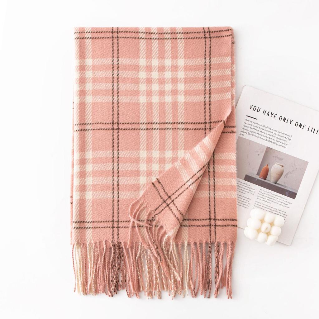 Autumn and Winter Fashion Versatile Plaid Women's Simple High End Imitation Cashmere Scarf To Keep Warm and Cold Proof Neck Scarf