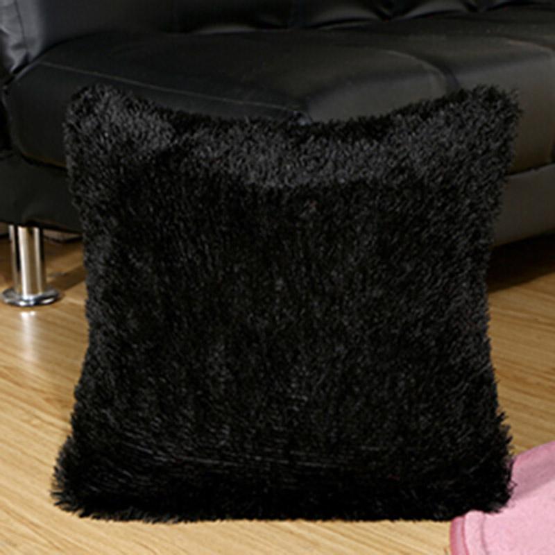

Soft Faux Fur Pillows Case Plush Cushion Cover Pink Blue Purple Warm Living Room Bedroom Sofa Decorative Pillows Cover 40*40cm чёрный
