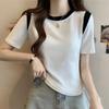 Womens Color Block Round Neck Short Sleeve T Shirt