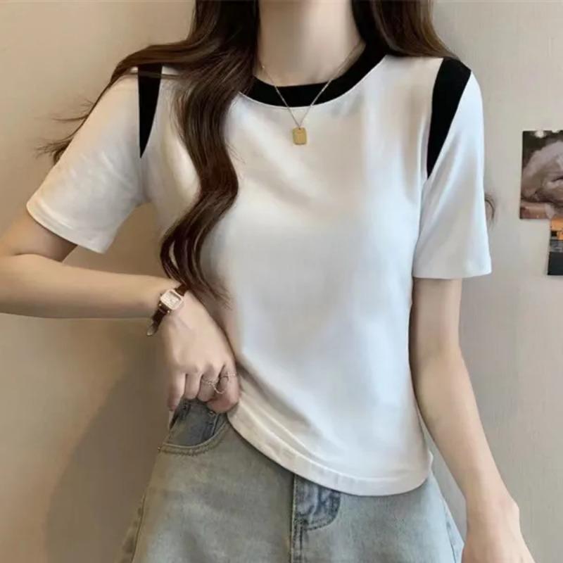 

Женская футболка с цветовыми блоками, круглым вырезом и короткими рукавами L белый