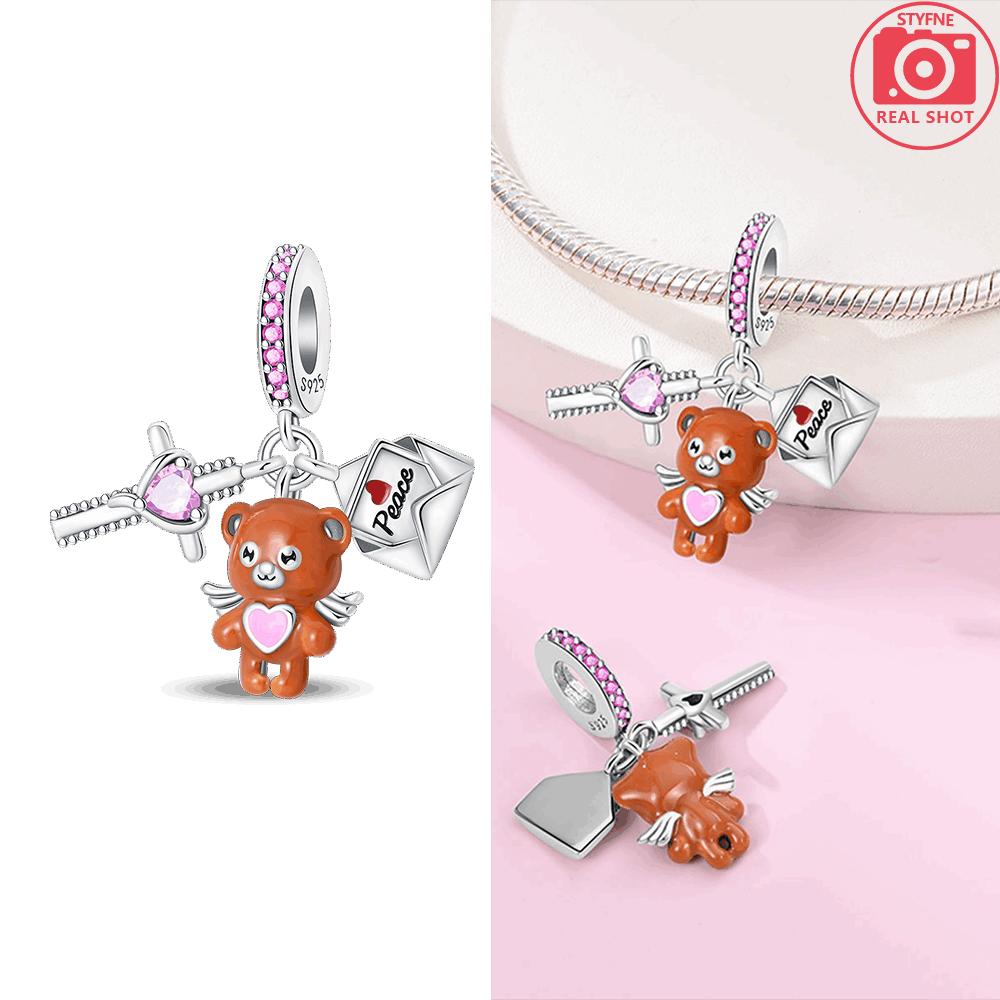 Authentic Original Brown Bear Cute Animal Polar Bear Heart Love Copper Metal Bag Charm Bead Components Bead Component Compatible With Bracelet High
