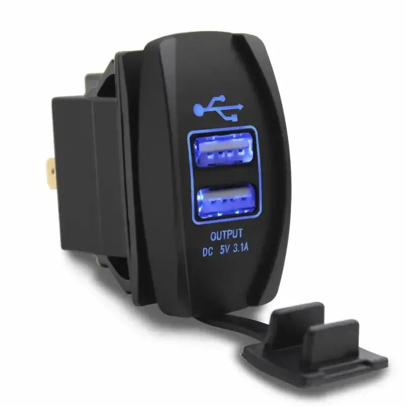 Dual USB 3.1 Power Charger Carling ARB Rocker Fireproof Plastic Switch Blue LED Light Car Boat 12V Car Accessories