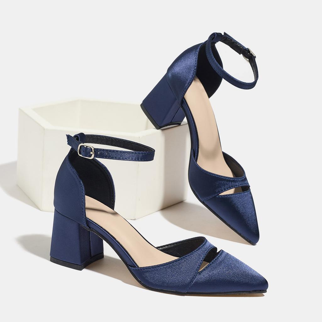Scarpe Eleganti da Donna Tacco Grosso Punta Acuta Stile Retrò Scarpe Basse Taglia Grande Scarpe Singole