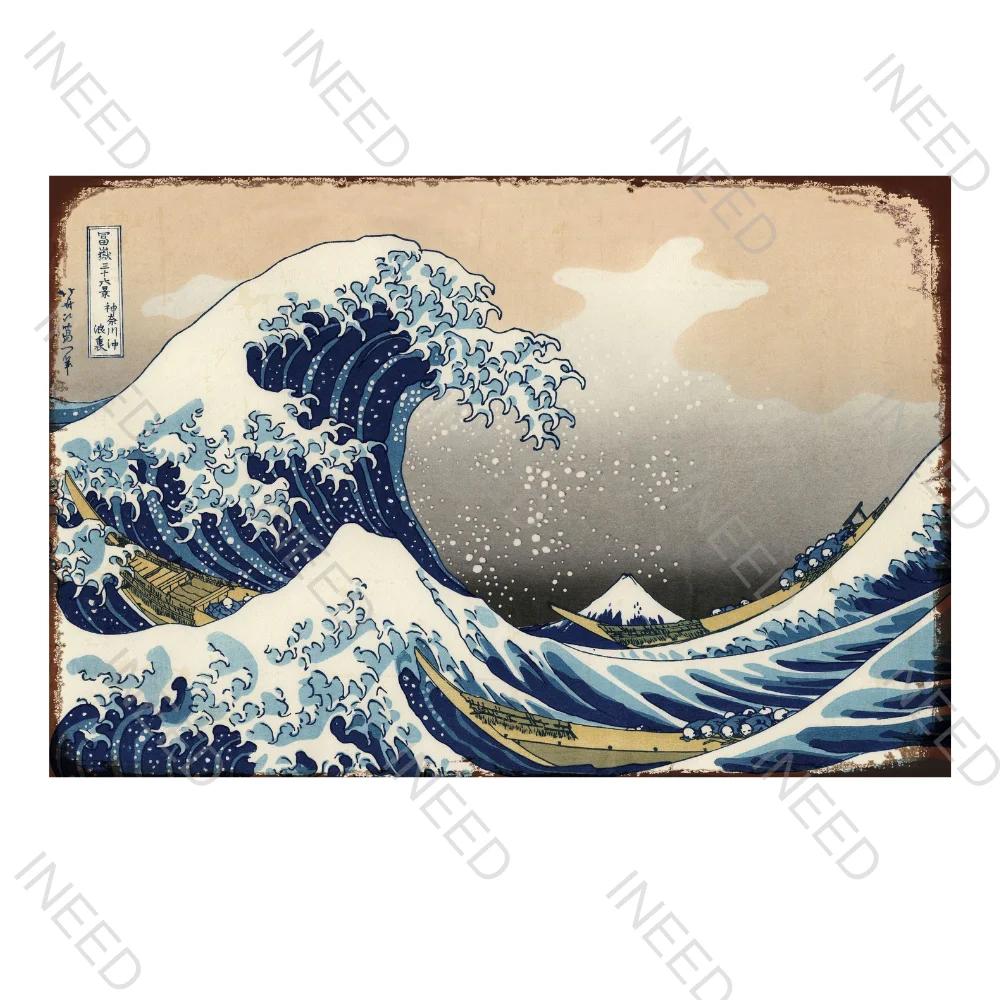 Japanese Samurai Vintage Metal Plate Living Room Decoration Painting Metal Wall Art Plaque Retro Tin Sign Bar Pub Home Decor