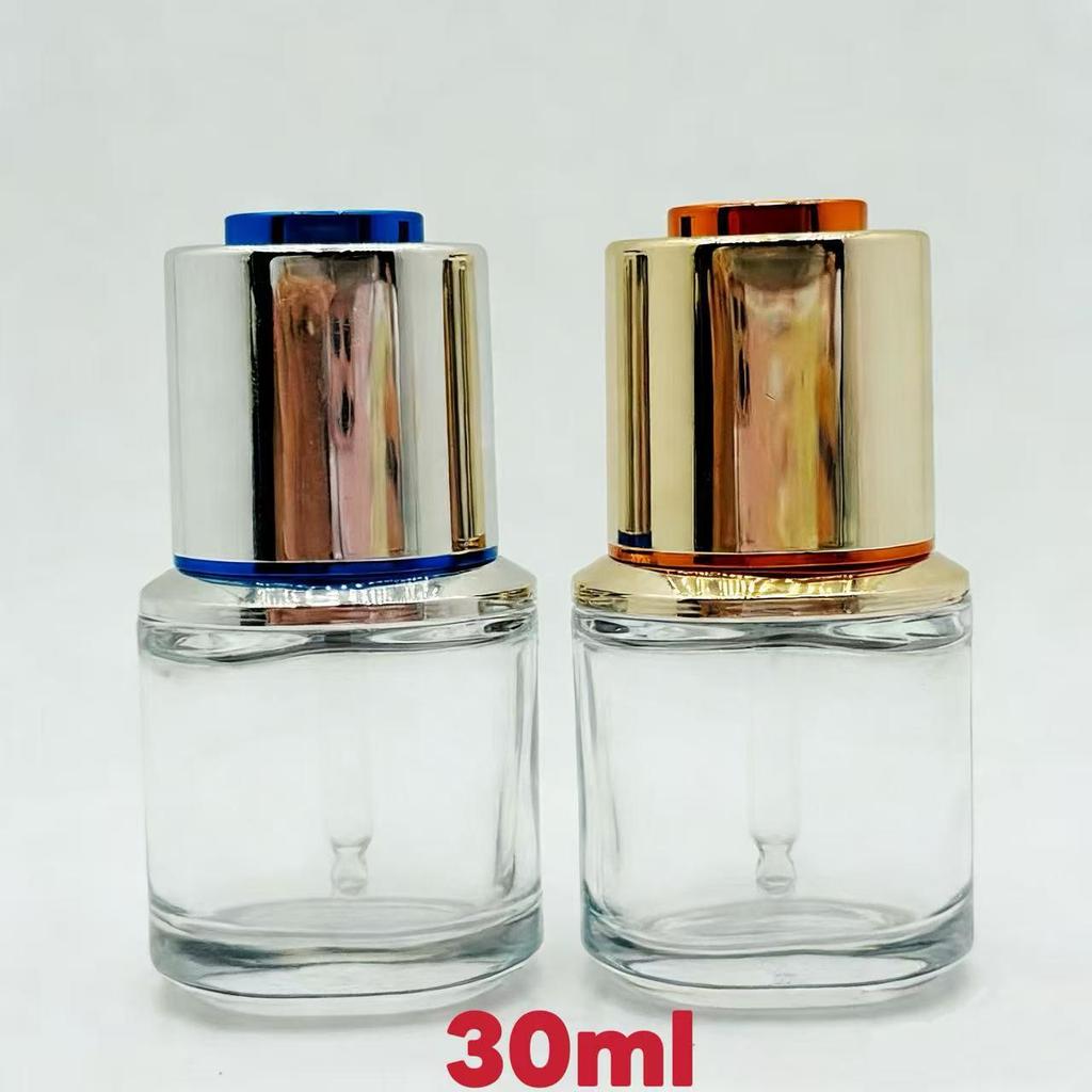 High-End 30ml Oval Glass Serum Bottle with Press Dropper for Skincare