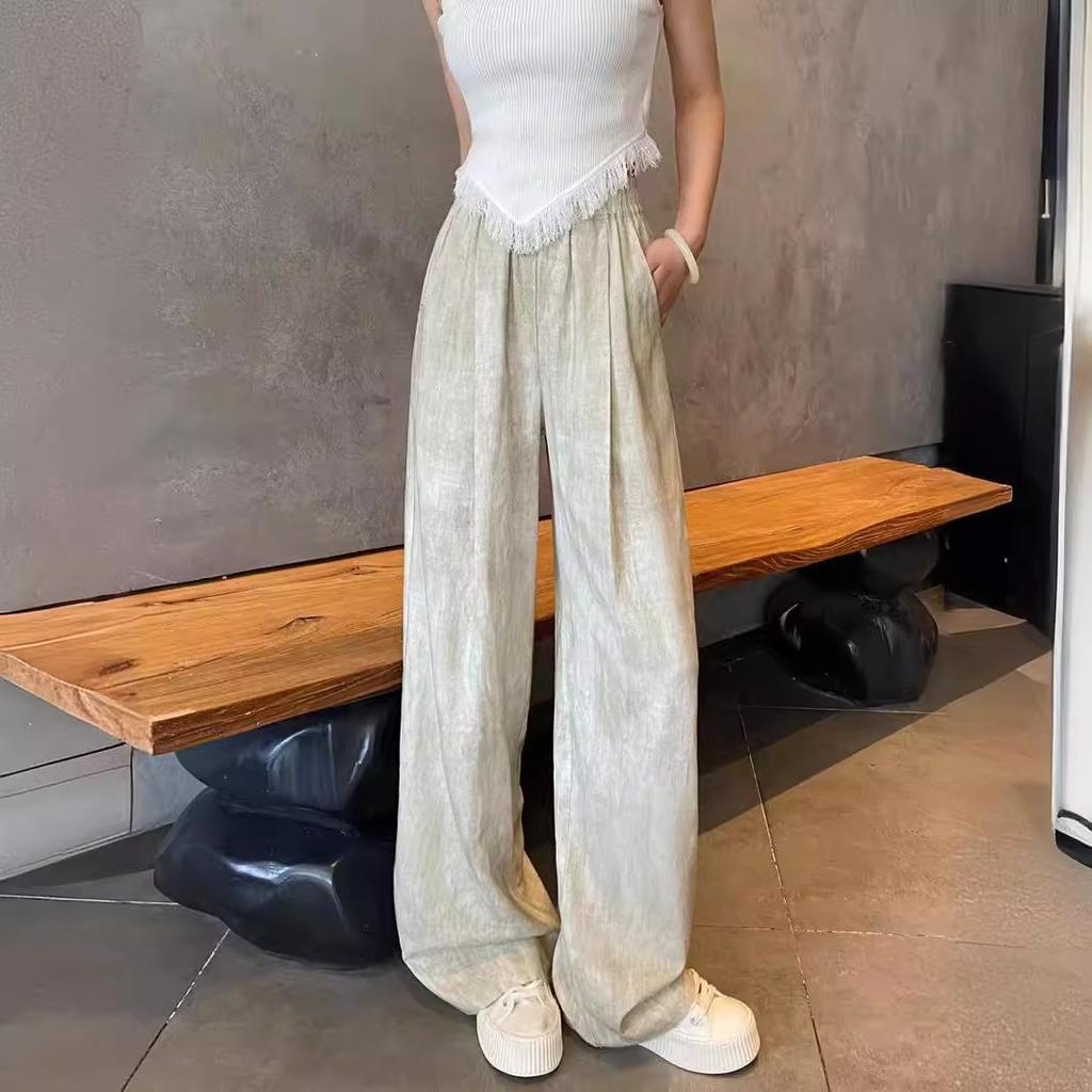 Cotton and Linen Pants for Women's Summer New Style of Drooping Loose Tie-dye Yamamoto Wide-leg Pants Ice Silk Sun Protection Cool Pants
