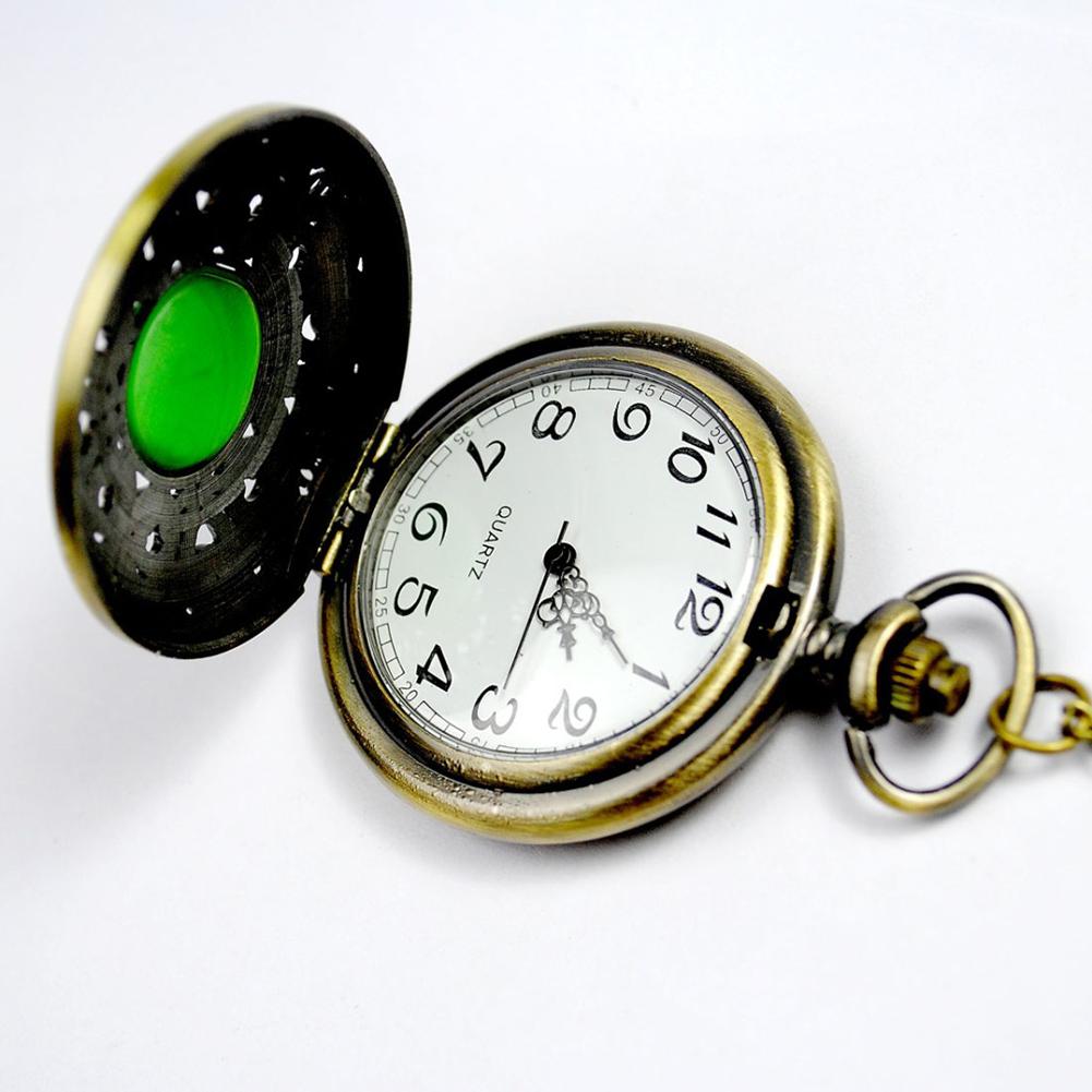 Vintage Emerald Stone Pocket Watch Gothic Fashion Retro Green Opal Pocket Watch