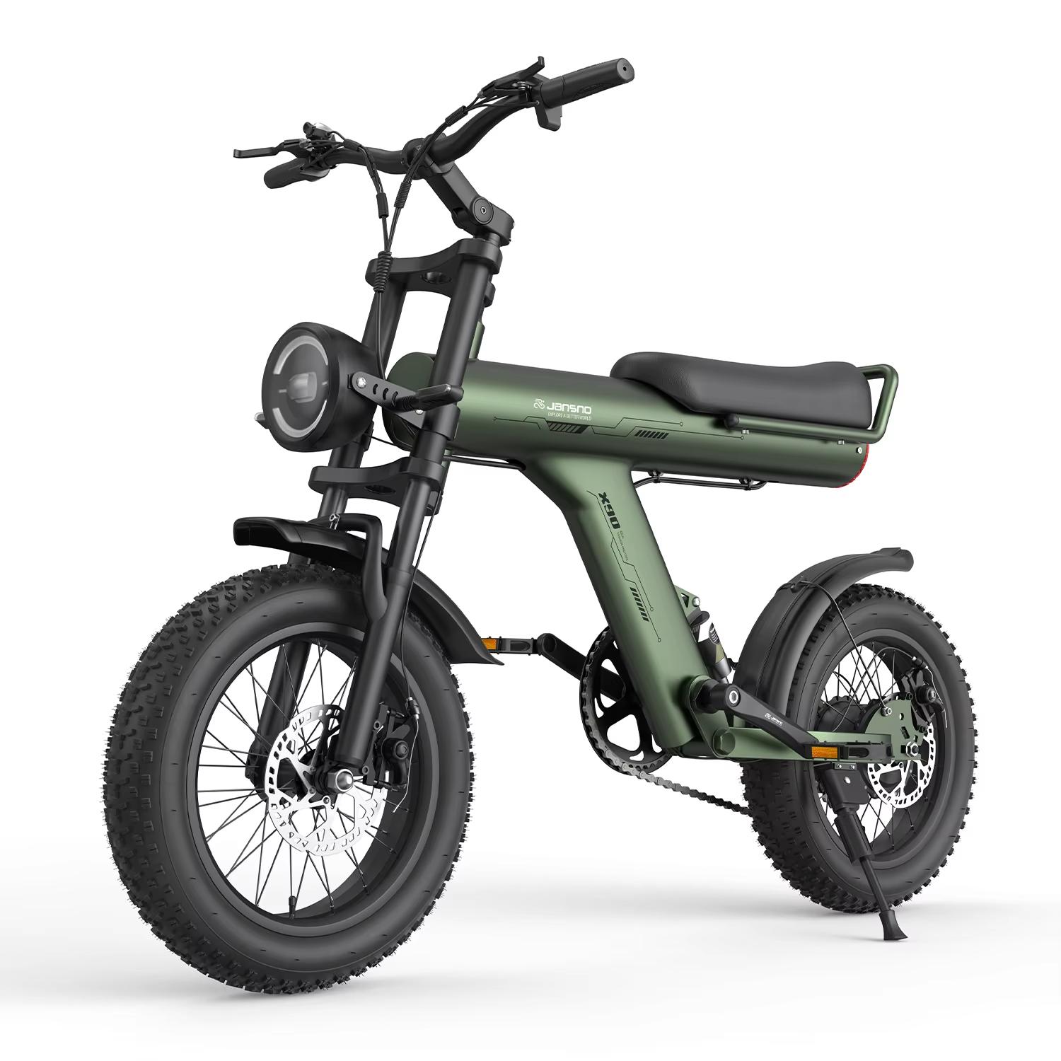 Yayi Jansno X90 Adults Electric Bike 750W 48V 14Ah Hidden Battery 16 Fat Tire Double Suspension Off-Road Snow All Terrain E-Bicycle