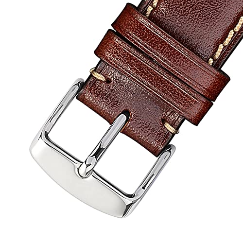[WOCCI] Genuine Leather Watch Strap 18mm Italian Calf Leather Replacement Watch Band (Wine Red/Silver Buckle)
