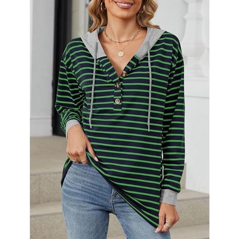 YYFS Women's Fashion Casual Stripe Print Long Sleeve Hooded Hoodies & Sweatshirts