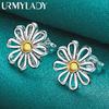 925 Sterling Silver Chrysanthemum Stud Earrings For Women Wedding Fashion Jewelry