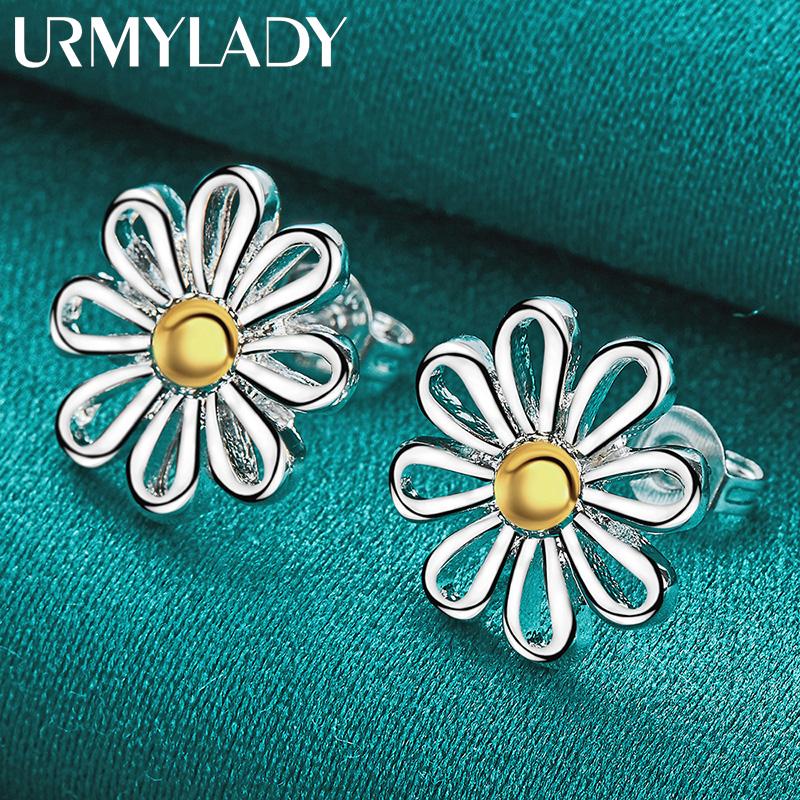 925 Sterling Silver Chrysanthemum Stud Earrings For Women Wedding Fashion Jewelry