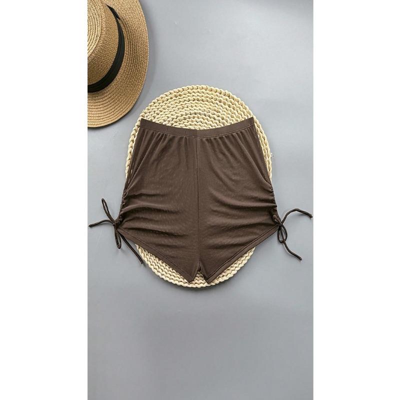 Women Solid Color Tie Side Bikini Swim Shorts