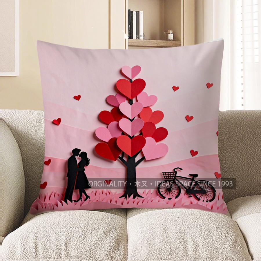 Home Decor Kissing Couple Under Heart-Shaped Love Tree Pattern Cushion Cover Suitable For Sofa Bedroom Car Pillow Cover