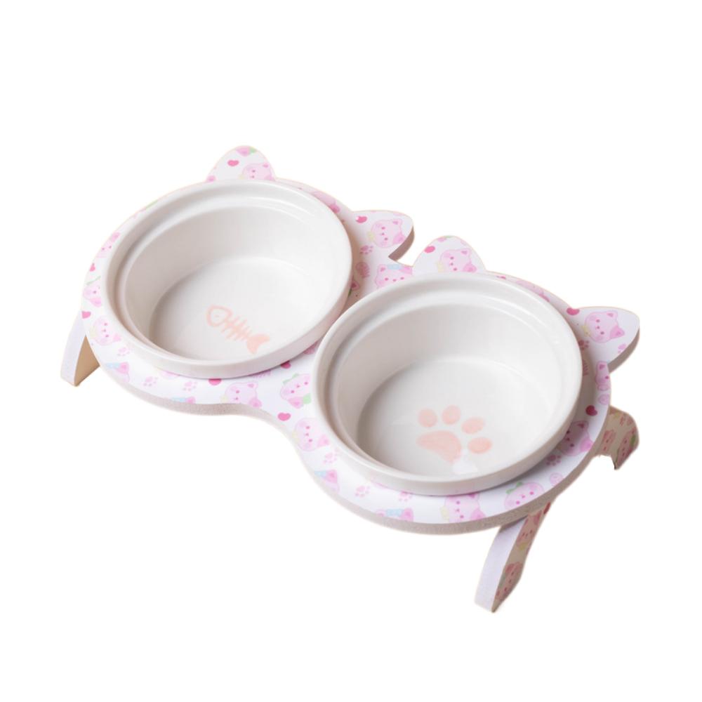 Cervical Protection Ceramic Cat Bowl with Stand Double Bowl Cat Feeding Dish  Water