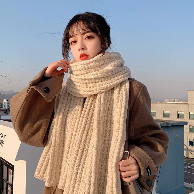 New Christmas red scarf women's autumn and winter birthday gift wool knitted student couple scarf thickened