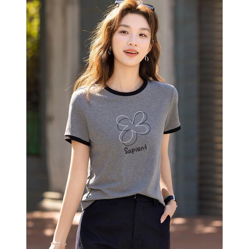 DEMANA Women s Ribbed Letter Print T-Shirt S
