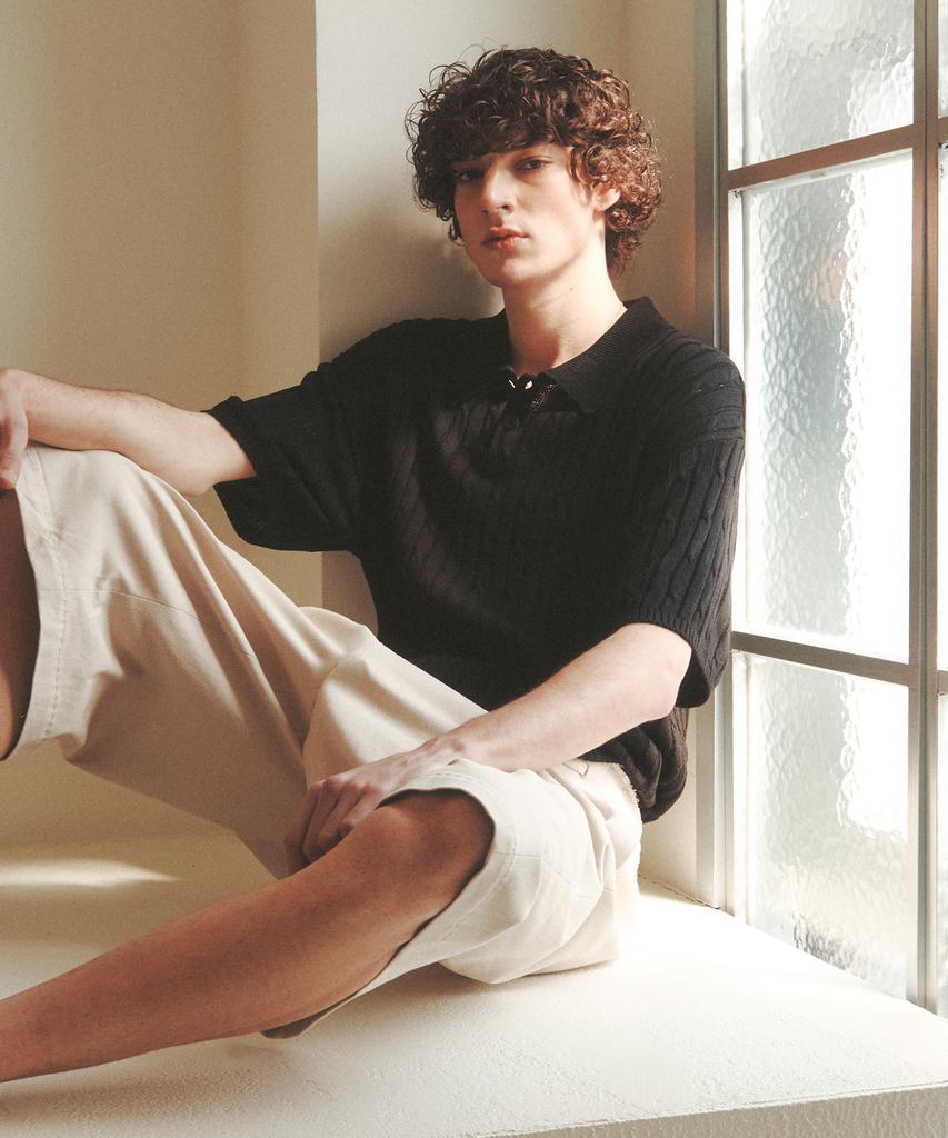 KNITTED Linen Cable Collar Half Knit Black